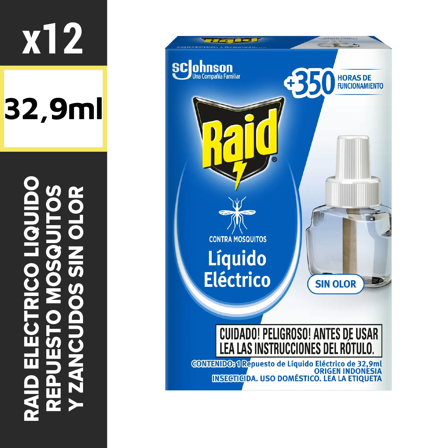 Raid Eléctrico Líquido Repuesto Mosquitos y Zancudos 32.9ml Sin Olor