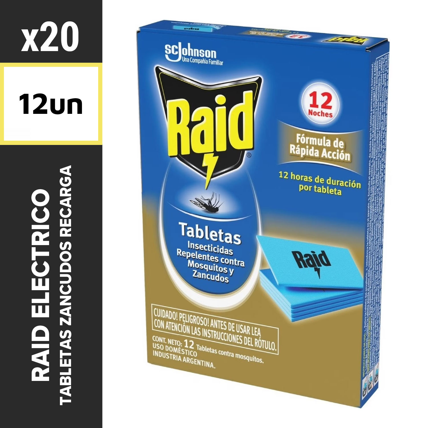Raid Eléctrico Tabletas Zancudos Recarga 12un