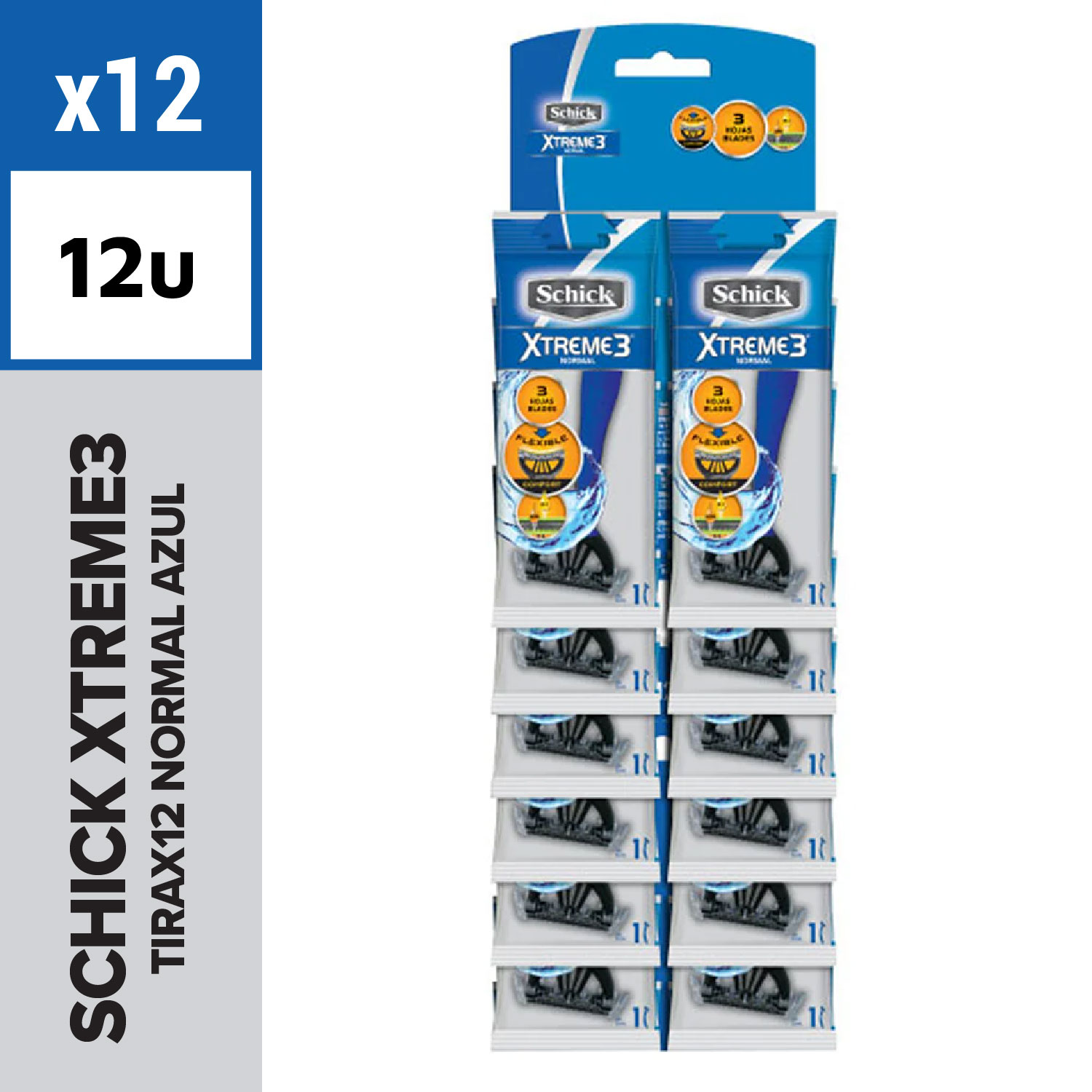 Schick Xtreme3 Tira x12 Normal Azul