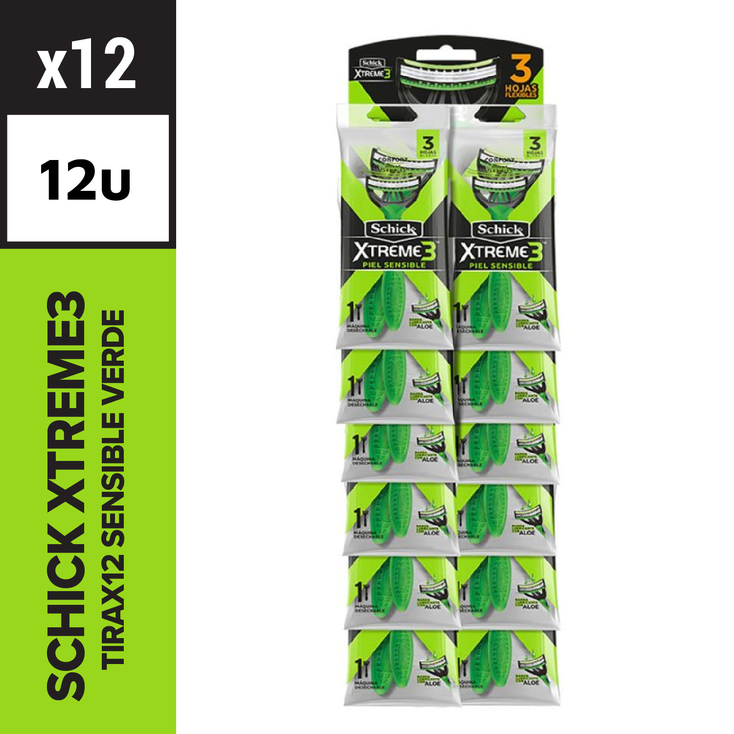 Schick Xtreme3 Tira x12 Sensible Verde