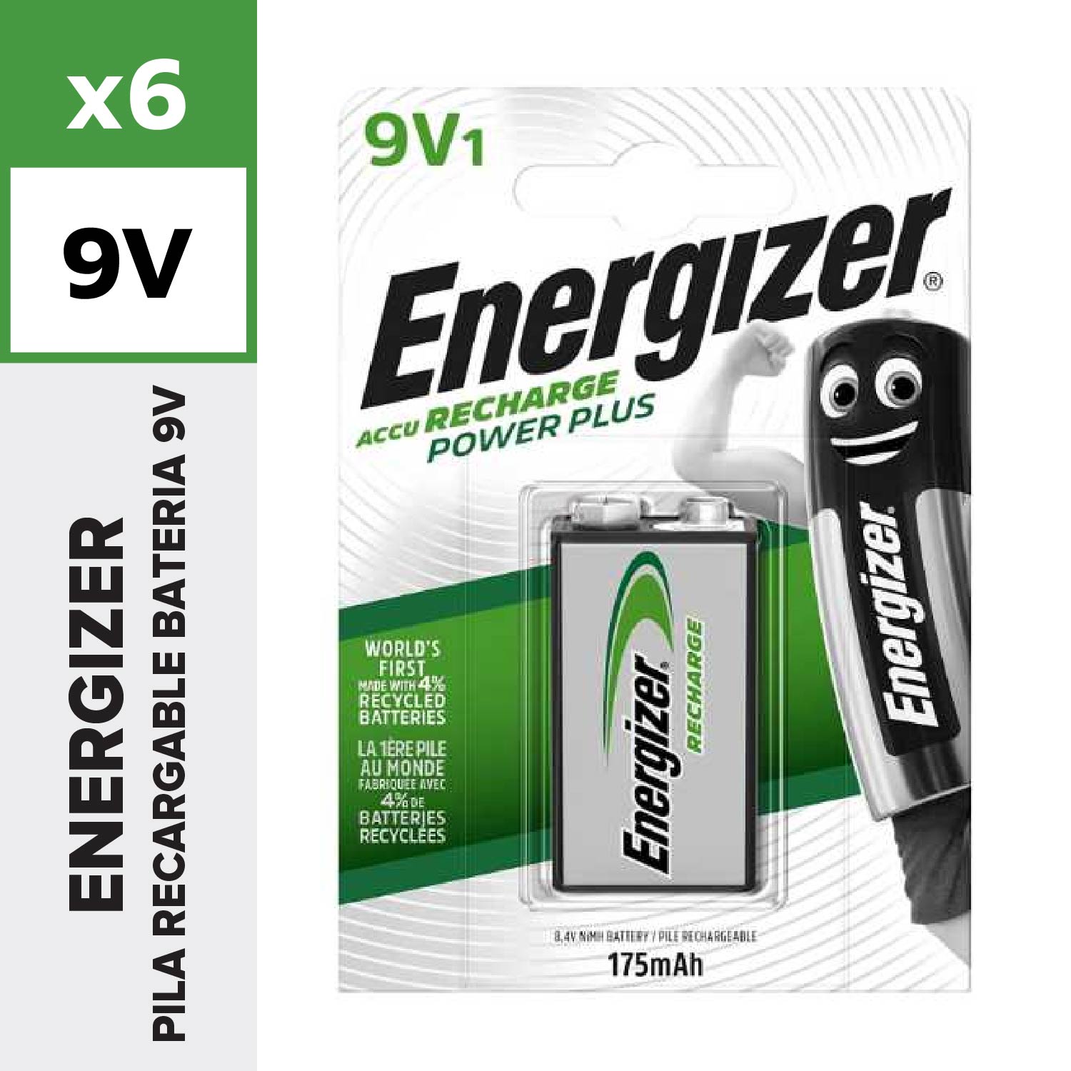 Energizer Pila Recargable Bateria 9V